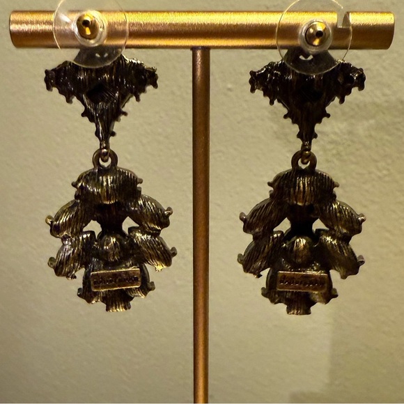 NWOT Y2K Vintage BaubleBar Green/Clear Crystal Chandelier Pierced Earrings - Picture 3 of 5